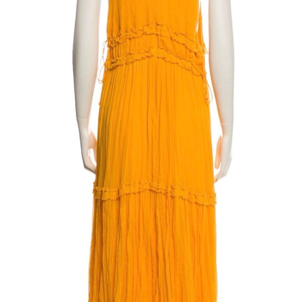 Zimmermann Marigold Yellow 100% Silk Tent Midi Summer Dress Halter Ruffle Large - Picture 6 of 8